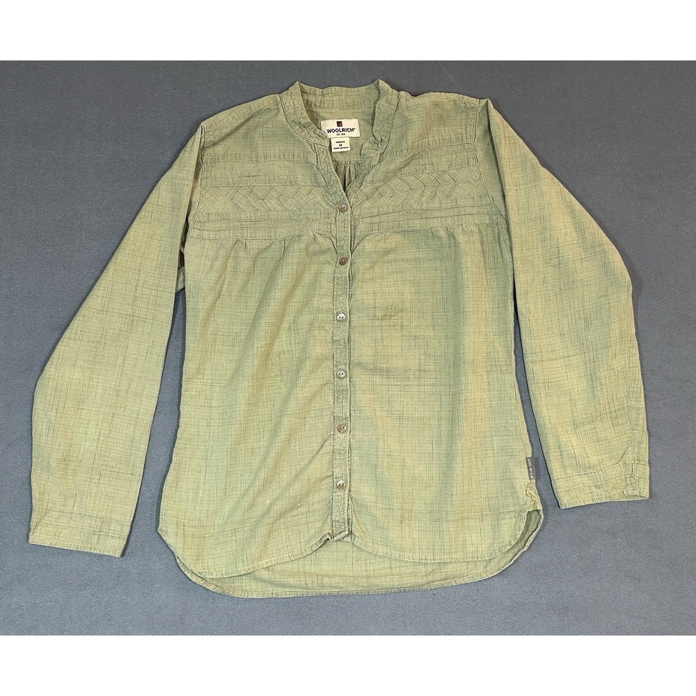 Woolrich Shirt Womens Green 100% Cotton Button-Up Boho Blouse Size M